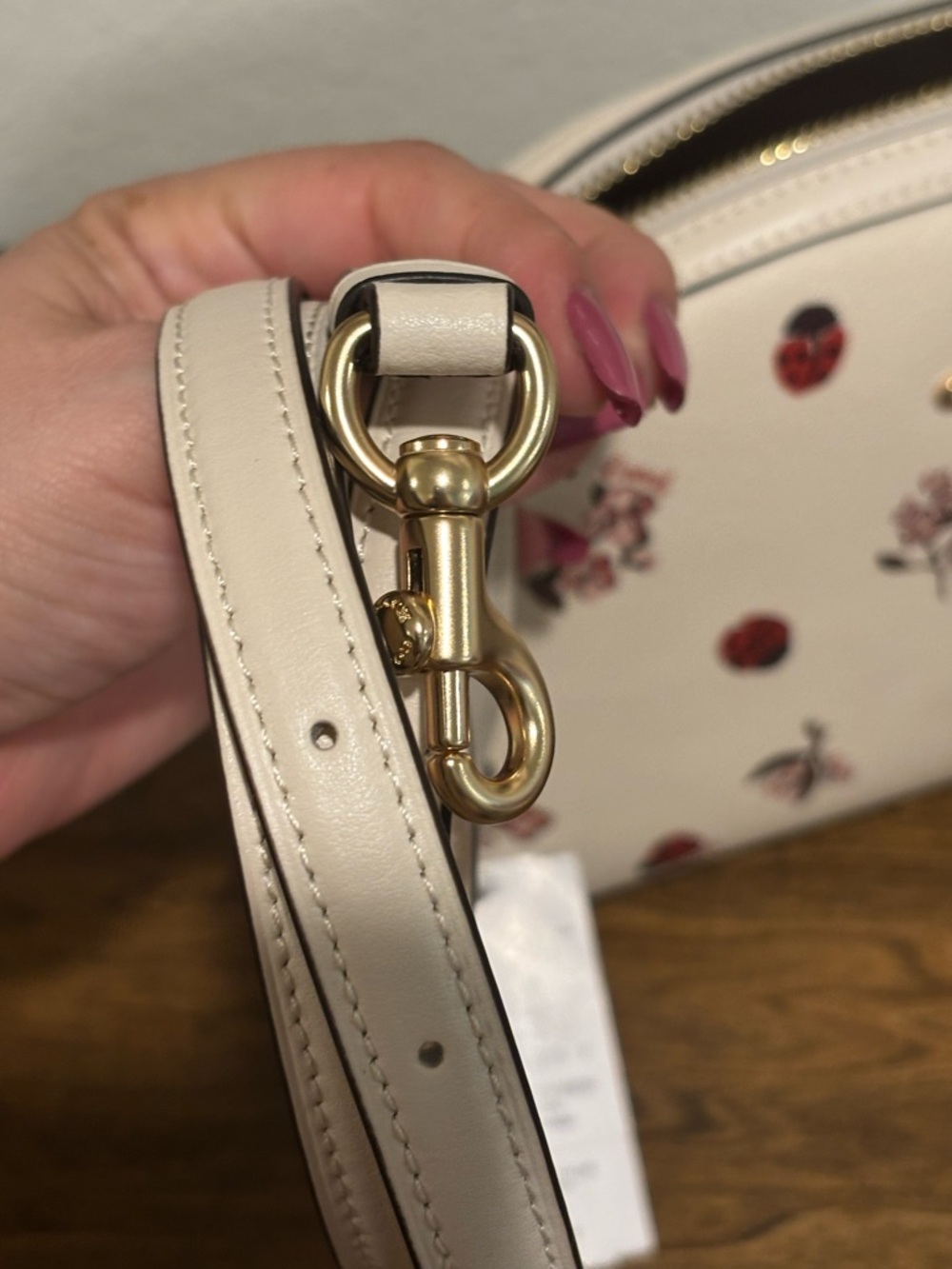 Coach Floral & Ladybug Print Crossbody Bag - Cream, Red, Pink - Picture 13 of 15